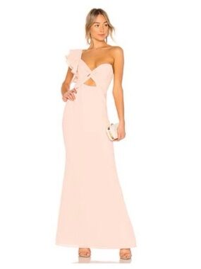 REVOLVE NWT Privacy Please Peach One Shoulder Flutter Sleeve Trumpet Maxi Dress